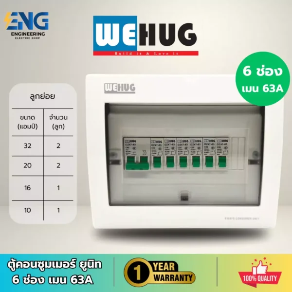 WEHUG ตู้คอนซูมเมอร์ยูนิต 6 ช่อง เมน 63A พร้อมลูกย่อย